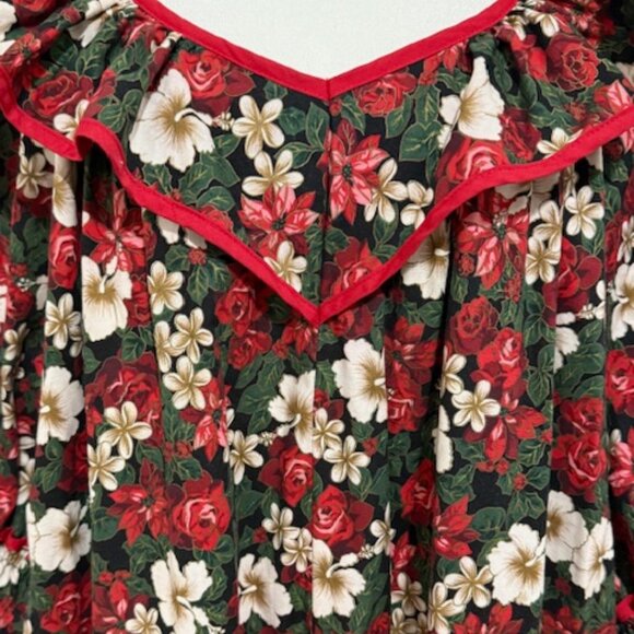 T & L Muumuu Factory Vintage Hawaiian Maxi Dress Floral Puff Sleeves Plus 2X - Picture 3 of 6